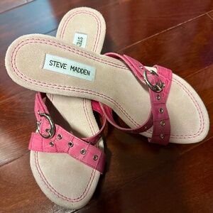 Steve Madden "Peter" Pink Leather Heeled Open Toe Slide Shoes Pump 7.5 B NWOT